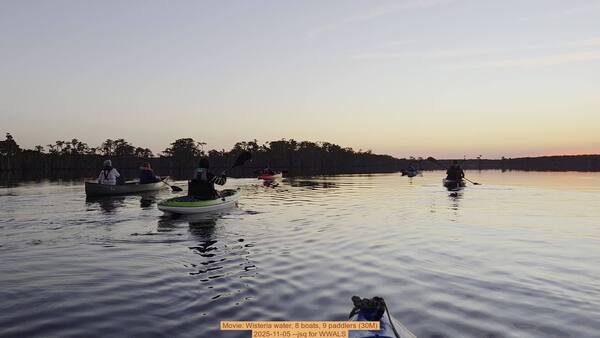 Movie: Wisteria water, 8 boats, 9 paddlers (30M), 2025-11-05 --jsq for WWALS