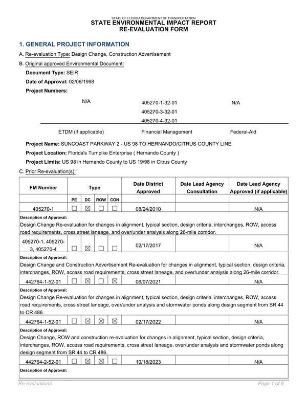 [Project Limits: US 98 in Hernando County to US 19/98 in Citrus County]