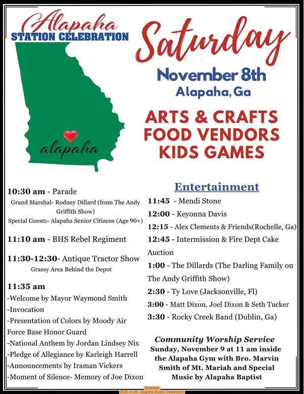 Schedule, 2025-11-08 --Alapaha Station Celebration