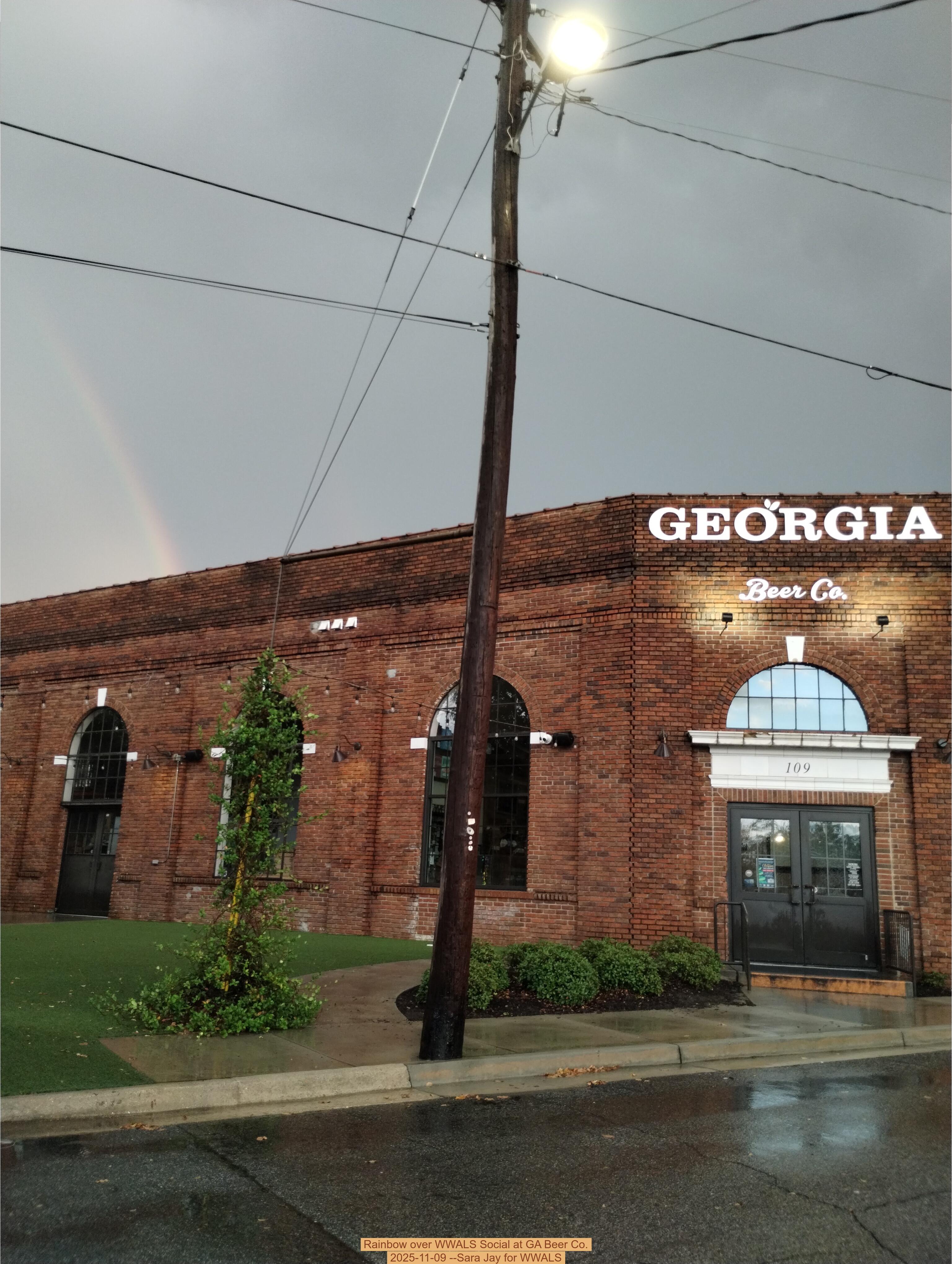 Rainbow over WWALS Social at GA Beer Co., 2025-11-09 --Sara Jay for WWALS