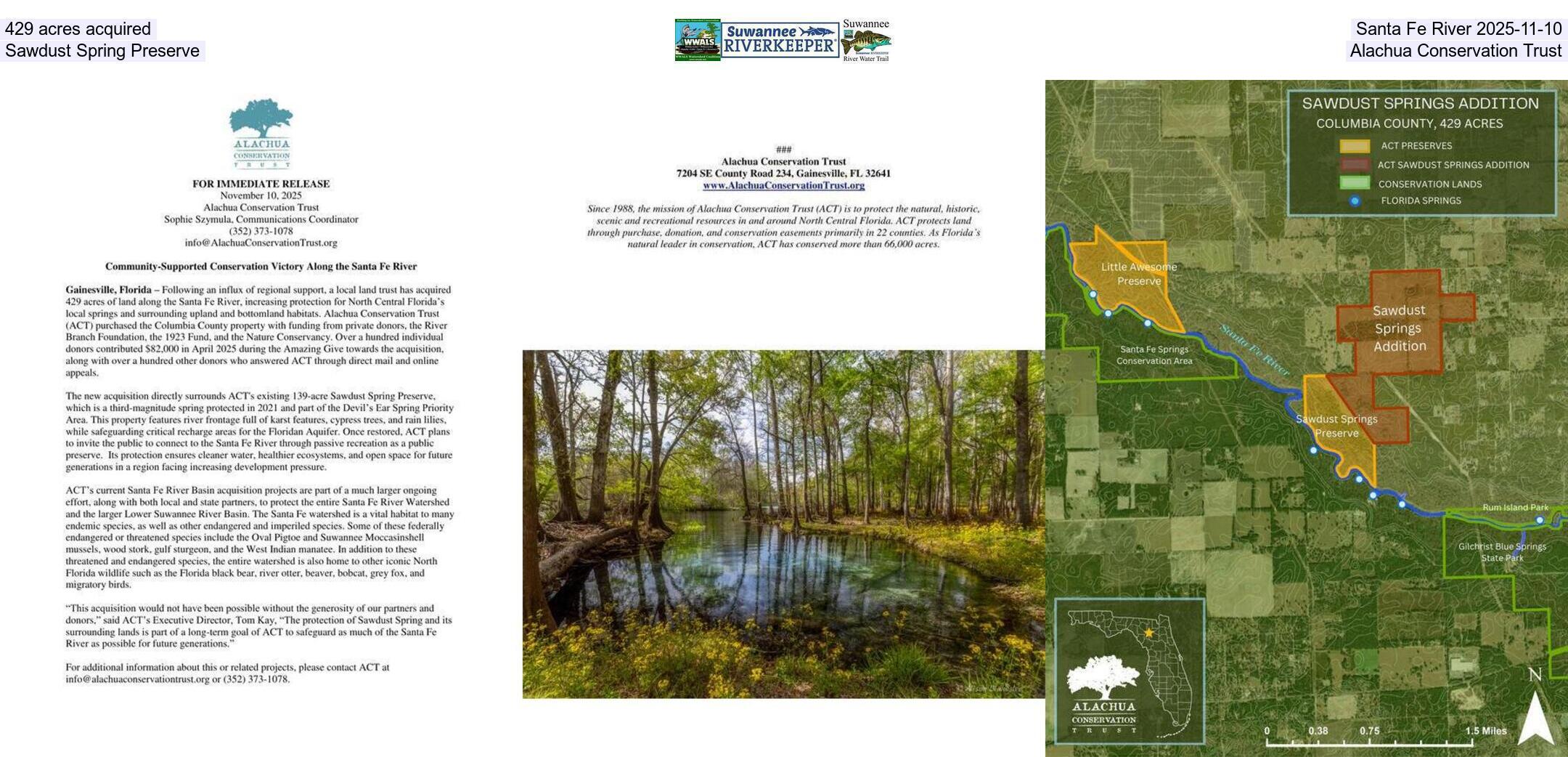 429 acres acquired, Santa Fe River 2025-11-10, Sawdust Spring Preserve, Alachua Conservation Trust