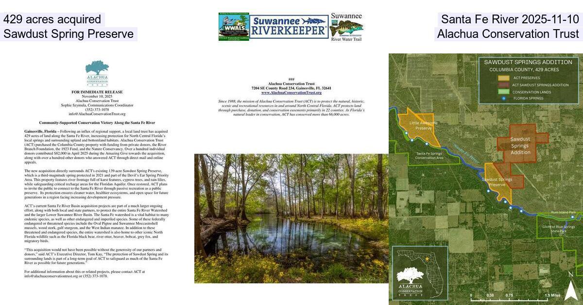 [429 acres acquired, Santa Fe River 2025-11-10, Sawdust Spring Preserve, Alachua Conservation Trust]