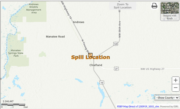 [Map: Chiefland Spill Context, 2025-11-12 --FDEP]