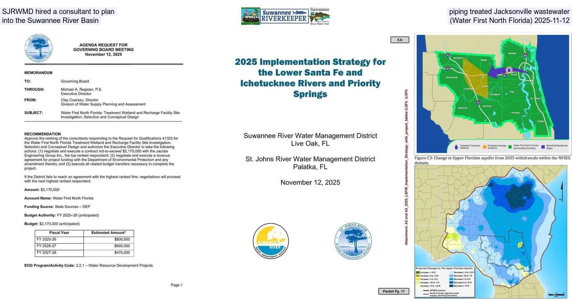 [SJRWMD hired a consultant to plan piping treated Jacksonville wastewater into the Suwannee River Basin (Water First North Florida) 2025-11-12]
