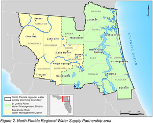 [Map: Figure 2. North Florida Regional Water Supply Partnership Area 2025-11-12 --SJRWMD]