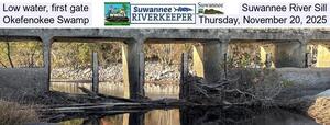 [Low water, first gate, Suwannee River Sill, Okefenokee Swamp, Thursday, November 20, 2025]