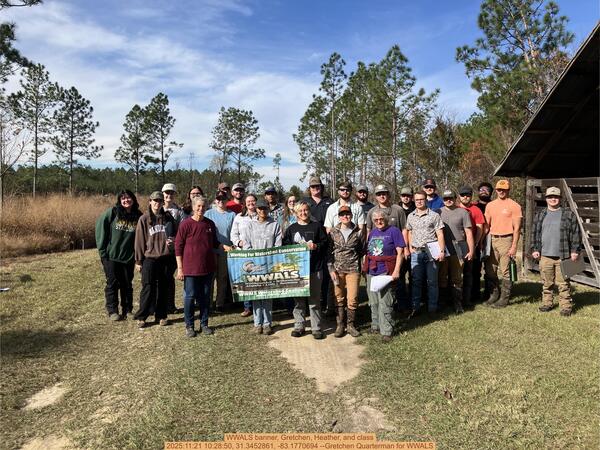 [WWALS banner, Gretchen, Heather, and class, 2025:11:21 10:28:50, 31.3452861, -83.1770694 --Gretchen Quarterman for WWALS]