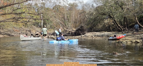 [Ashore to get trash, 2025:11:22 13:13:47, 30.6949120, -83.4455552 --jsq for WWALS]