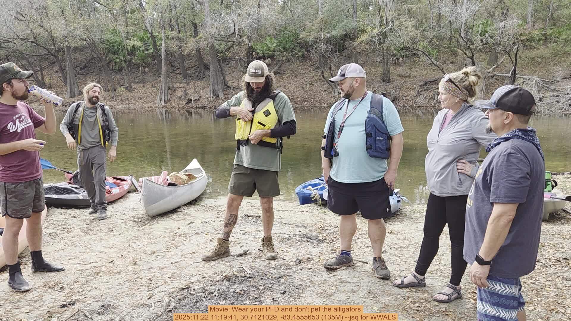 Movie: Wear your PFD and don't pet the alligators, 2025:11:22 11:19:41, 30.7121029, -83.4555653 (135M) --jsq for WWALS