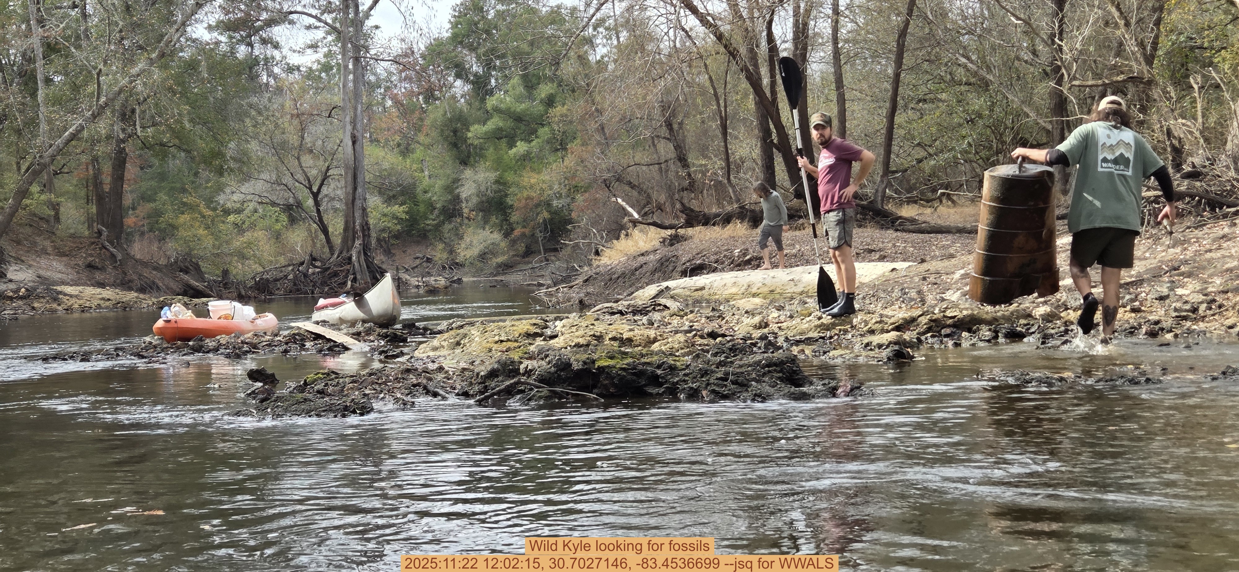 Wild Kyle looking for fossils, 2025:11:22 12:02:15, 30.7027146, -83.4536699 --jsq for WWALS
