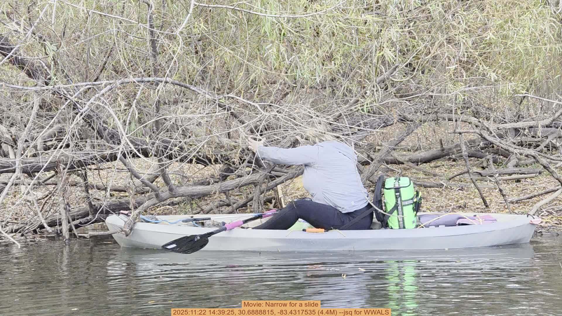 Movie: Narrow for a slide, 2025:11:22 14:39:25, 30.6888815, -83.4317535 (4.4M) --jsq for WWALS