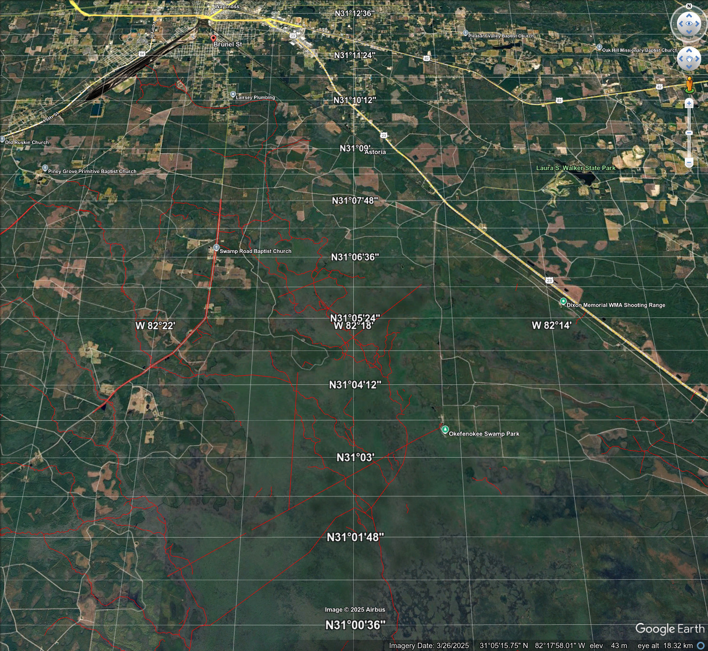 Map: Waycross Middle Fork Suwannee River --Google Earth Pro 2025-11-23