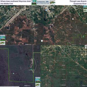 [Where does southwest Waycross drain? Through Lees Branch, into Middle Fork, Suwannee River]