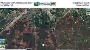 [Where does southwest Waycross drain? Through Lees Branch, into Middle Fork, Suwannee River]