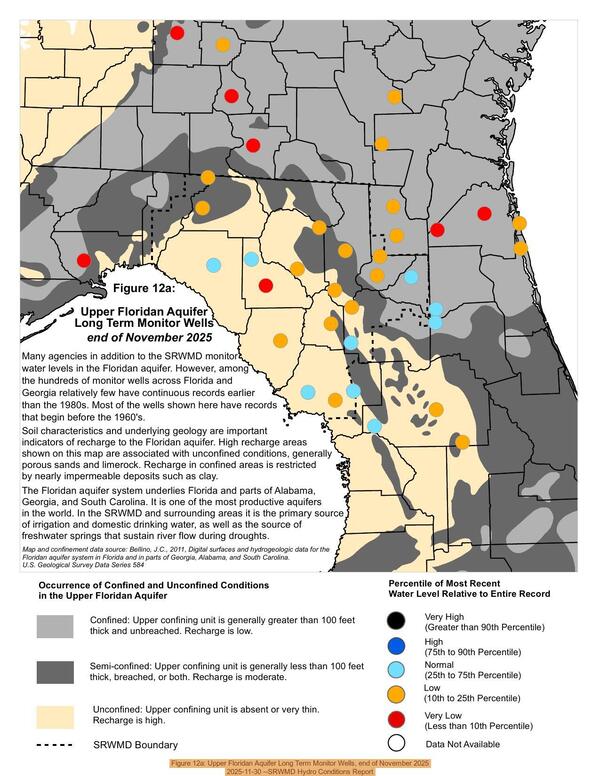 [Figure 12a: Upper Floridan Aquifer Long Term Monitor Wells, end of November 2025, 2025-11-30 --SRWMD Hydro Conditions Report]