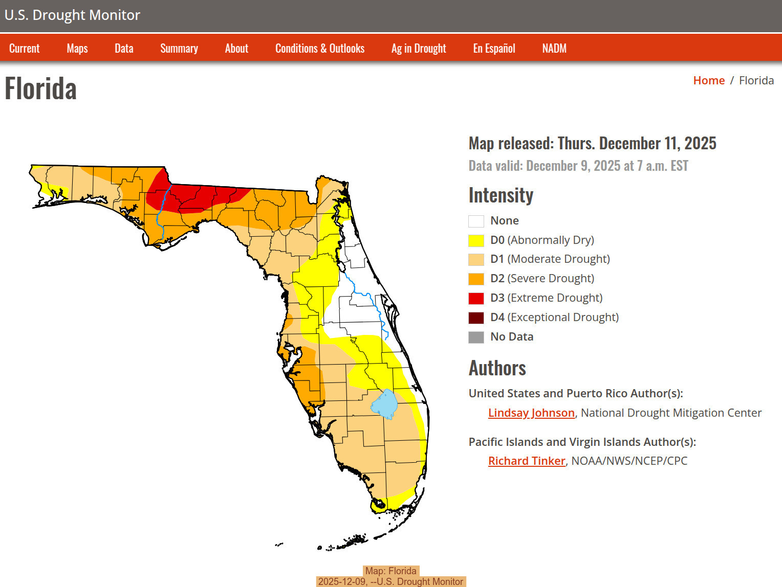 Map: Florida, 2025-12-09, --U.S. Drought Monitor