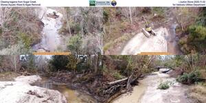 [Clearing logjams from Sugar Creek --Juston Stone 2025-11-02, Stones Aquatic Weed & Algae Removal, for Valdosta Utilities Department]