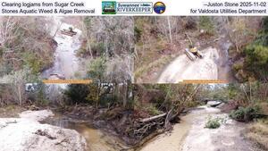 [Clearing logjams from Sugar Creek --Juston Stone 2025-11-02, Stones Aquatic Weed & Algae Removal, for Valdosta Utilities Department]