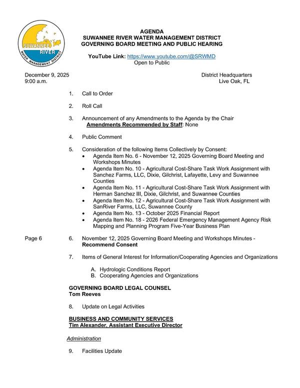 [Public Comment, Consent Agenda, Hydrologic Conditions Report]