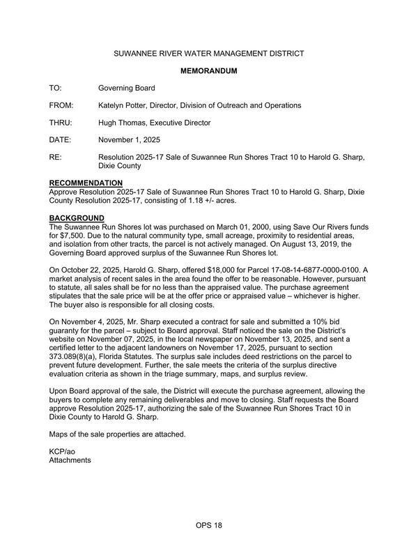 [On October 22, 2025, Harold G. Sharp, offered $18,000 for Parcel 17-08-14-6877-0000-0100. A]