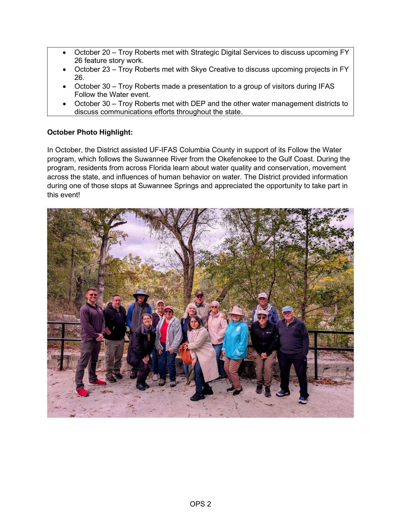 October Photo Highlight: the District assisted UF-IFAS Columbia County in support of its Follow the Water program, which follows the Suwannee River from the Okefenokee to the Gulf Coast.