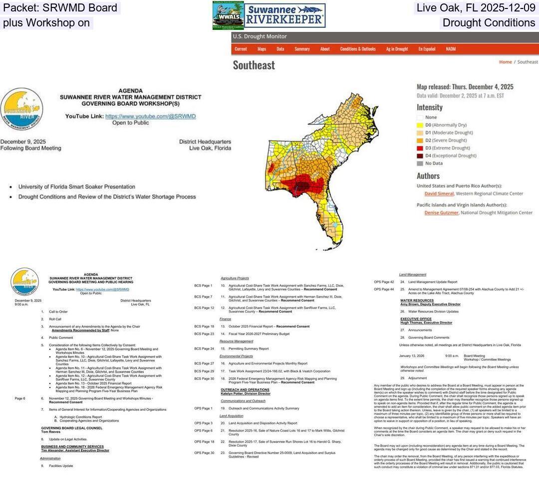 Packet: SRWMD Board, Live Oak, FL 2025-12-09, plus Workshop on Drought Conditions