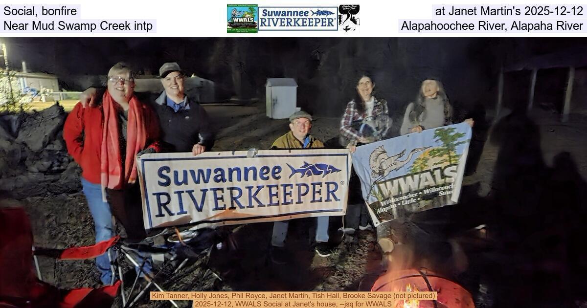 [Social, bonfire, at Janet Martin's 2025-12-12, Near Mud Swamp Creek intp, Alapahoochee River, Alapaha River]