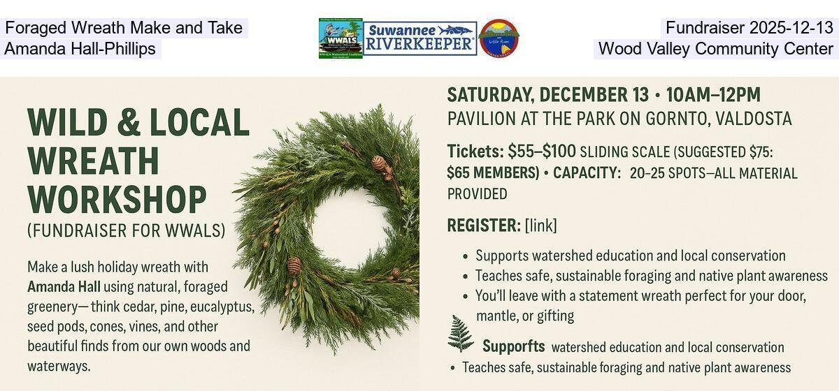 [Foraged Wreath Make and Take, Fundraiser 2025-12-13, Amanda Hall-Phillips, Wood Valley Community Center]
