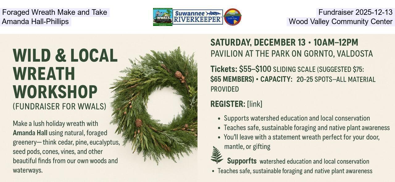 Foraged Wreath Make and Take, Fundraiser 2025-12-13, Amanda Hall-Phillips, Wood Valley Community Center