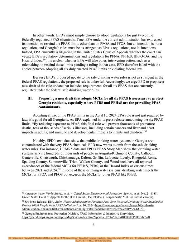 [III. Proposing a new draft that adopts MCLs for all six PFAS is necessary to protect Georgia residents, especially where PFBS and PFHxS are the prevailing PFAS contaminants.]