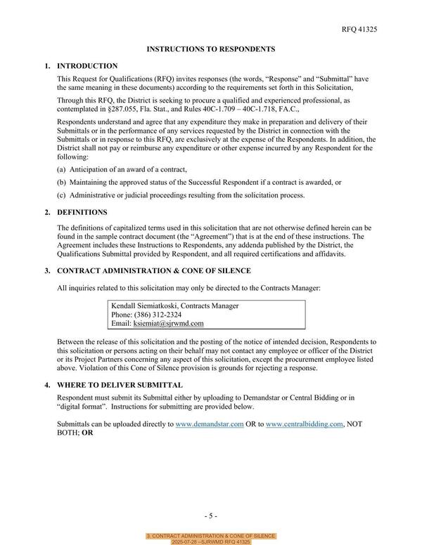 [3. CONTRACT ADMINISTRATION & CONE OF SILENCE, 2025-07-28 --SJRWMD RFQ 41325]