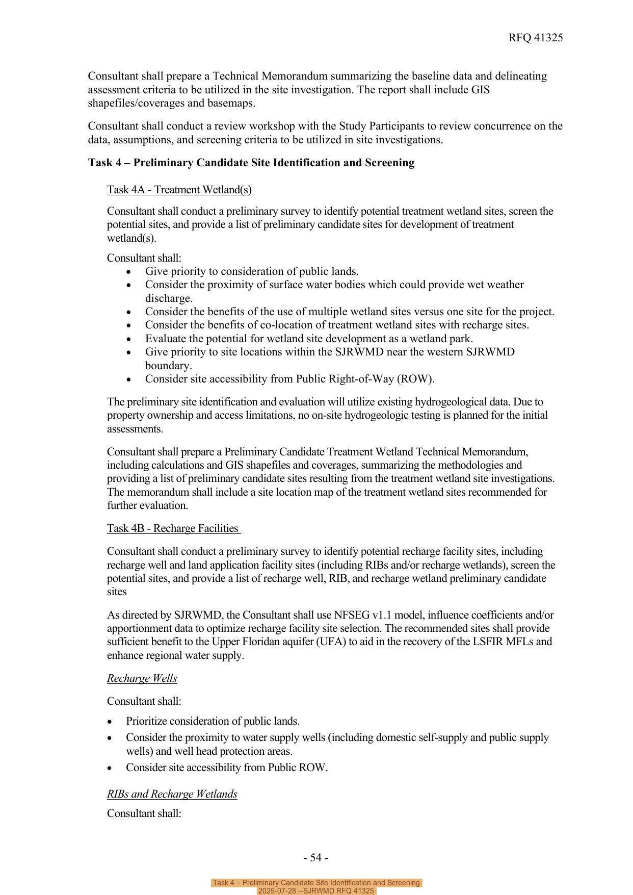 Task 4 – Preliminary Candidate Site Identification and Screening, 2025-07-28 --SJRWMD RFQ 41325