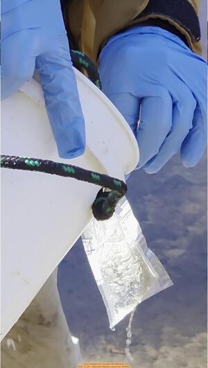 [Pour sample from bucket into Whirlpak, 2025-12-20, --Merrillee Malwitz-Jipson for WWALS]