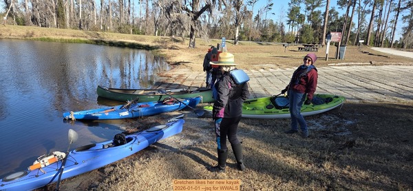 Gretchen likes her new kayak, 2026-01-01 --jsq for WWALS