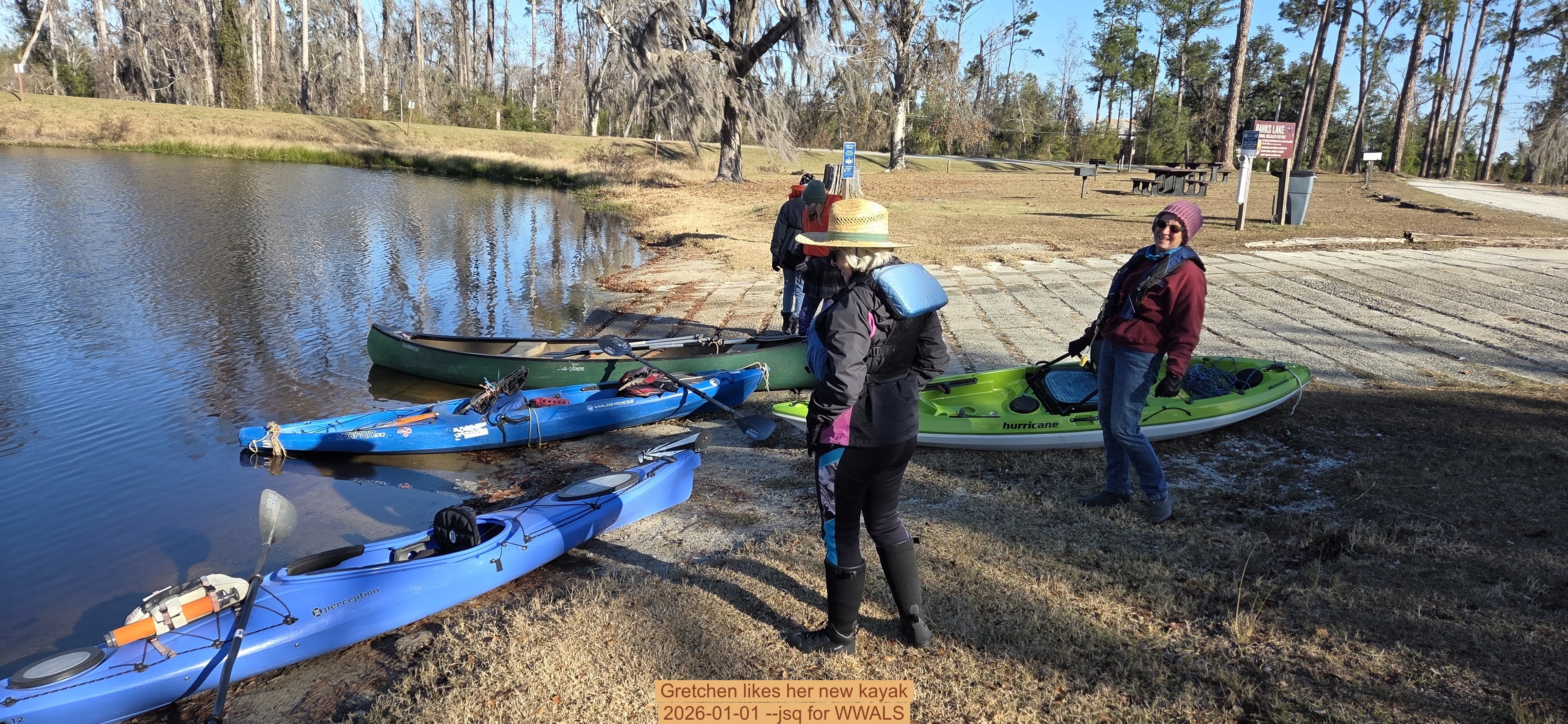Gretchen likes her new kayak, 2026-01-01 --jsq for WWALS