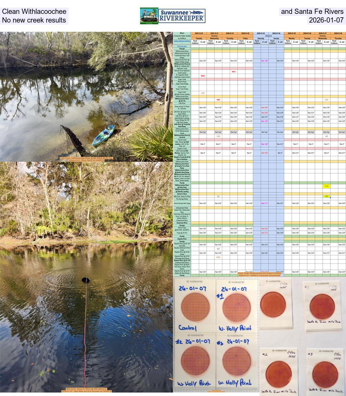 [Clean Withlacoochee and Santa Fe Rivers; No new creek results, 2026-01-07]