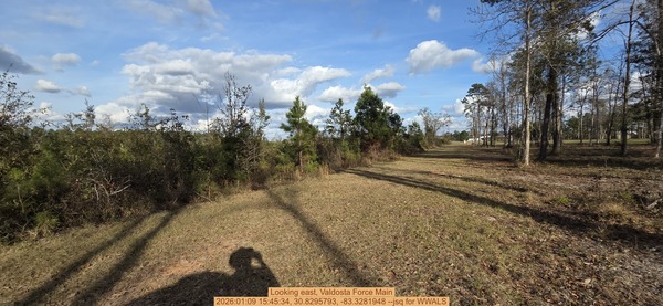 [Looking east, Valdosta Force Main, 2026:01:09 15:45:34, 30.8295793, -83.3281948 --jsq for WWALS]