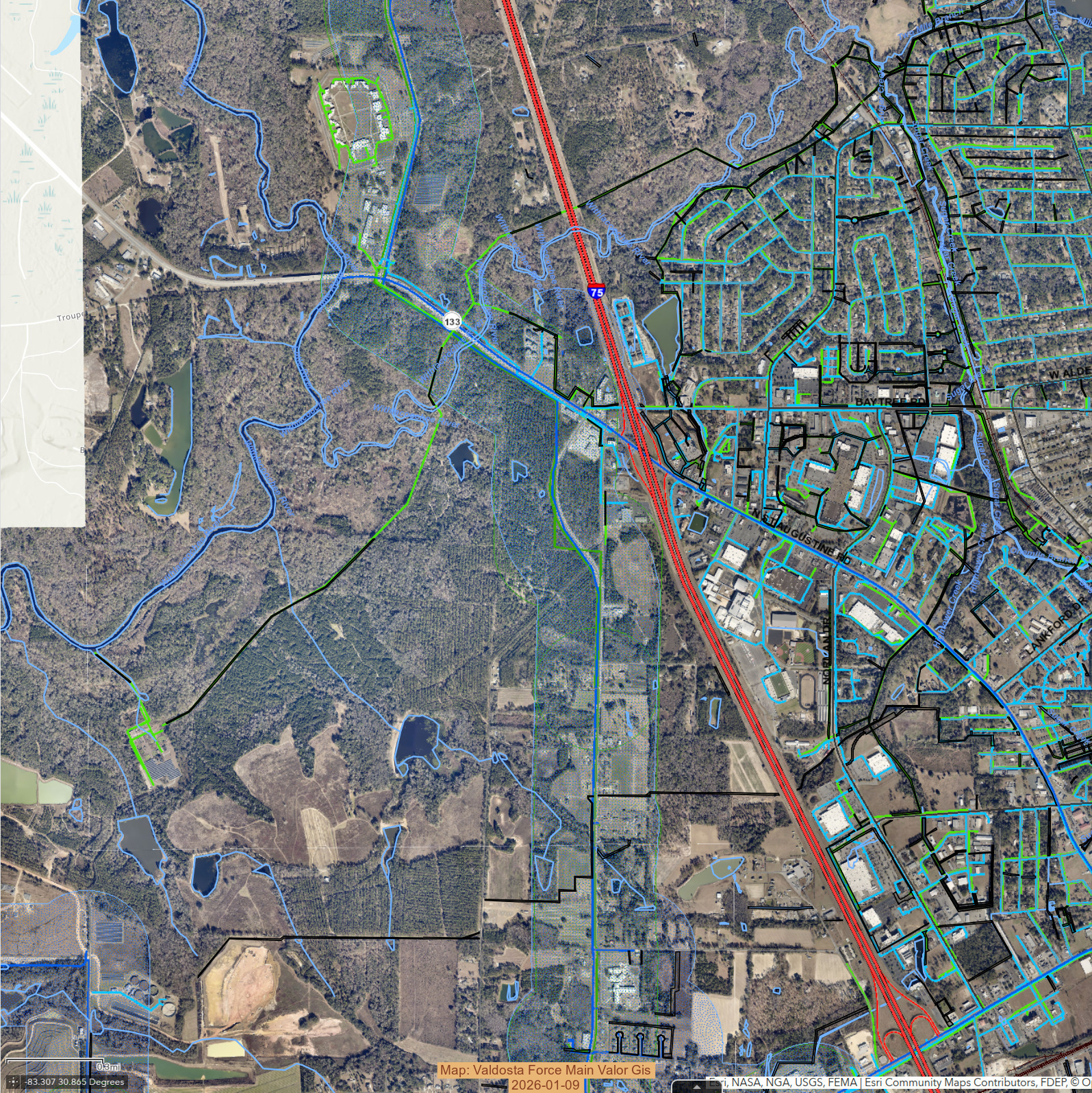 Map: Valdosta Force Main Valor Gis 2026-01-09