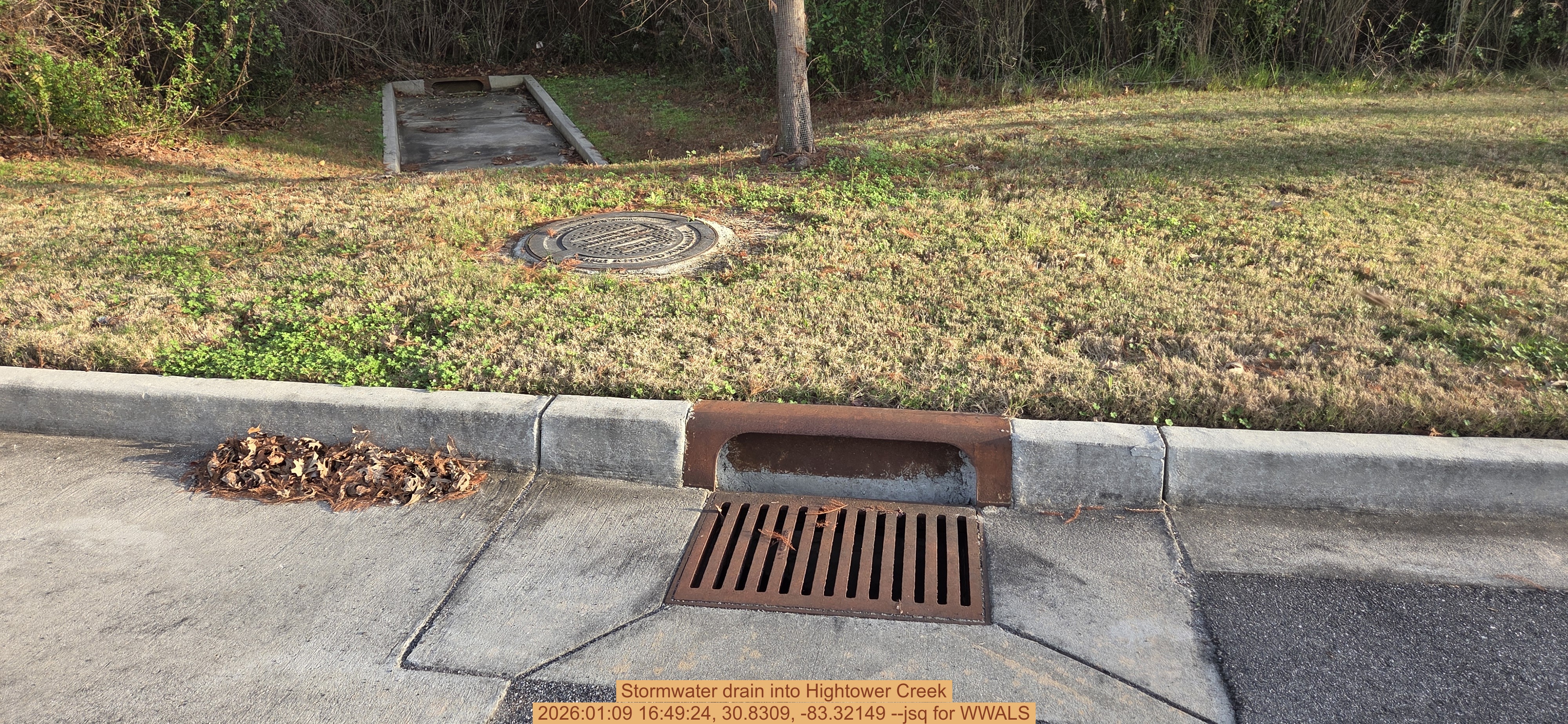 Stormwater drain into Hightower Creek, 2026:01:09 16:49:24, 30.8309, -83.32149 --jsq for WWALS