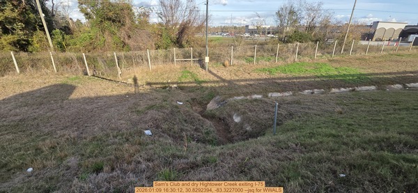 Sam's Club and dry Hightower Creek exiting I-75, 2026:01:09 16:30:12, 30.8292394, -83.3227000 --jsq for WWALS