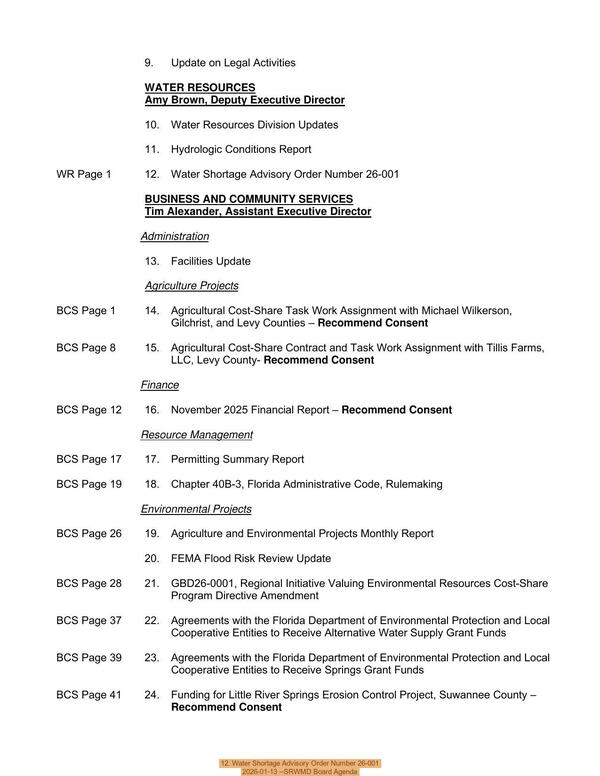 [12. Water Shortage Advisory Order Number 26-001, 2026-01-13 --SRWMD Board Agenda]