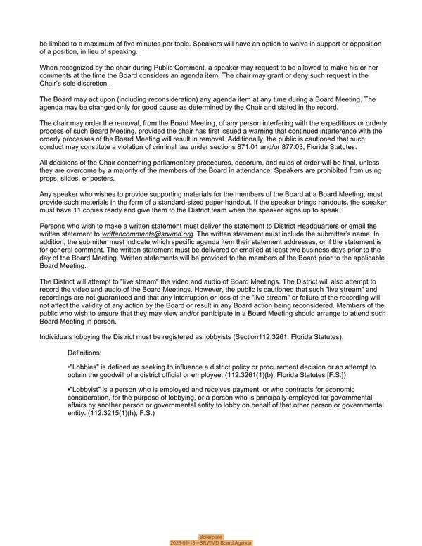 [Boilerplate, 2026-01-13 --SRWMD Board Agenda]