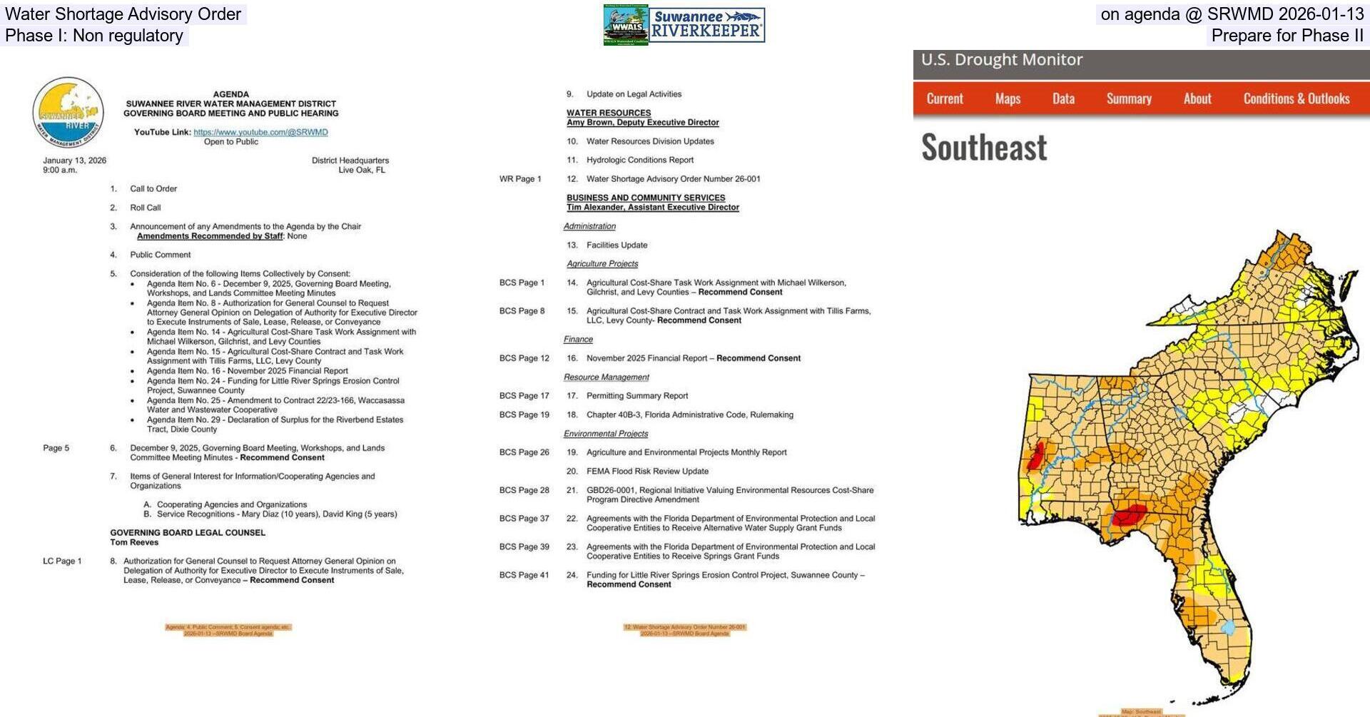 Water Shortage Advisory Order, on agenda @ SRWMD 2026-01-13, Phase I: Non regulatory, Prepare for Phase II
