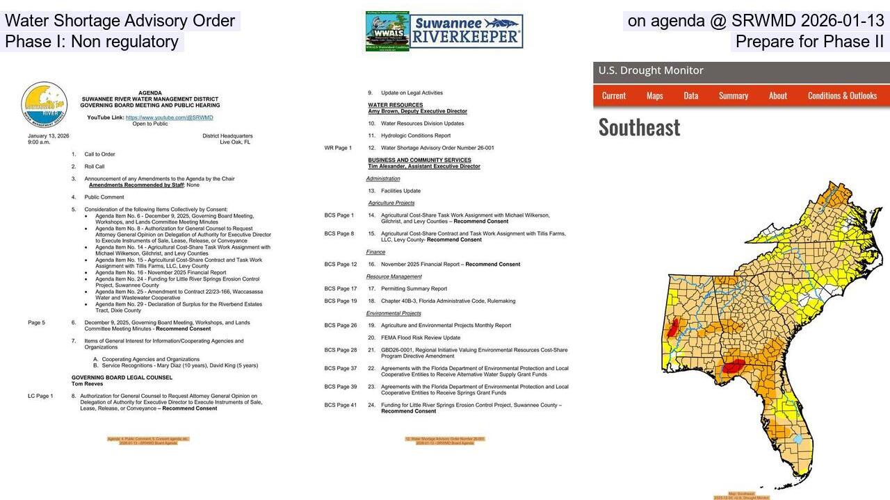 Water Shortage Advisory Order, on agenda @ SRWMD 2026-01-13, Phase I: Non regulatory, Prepare for Phase II