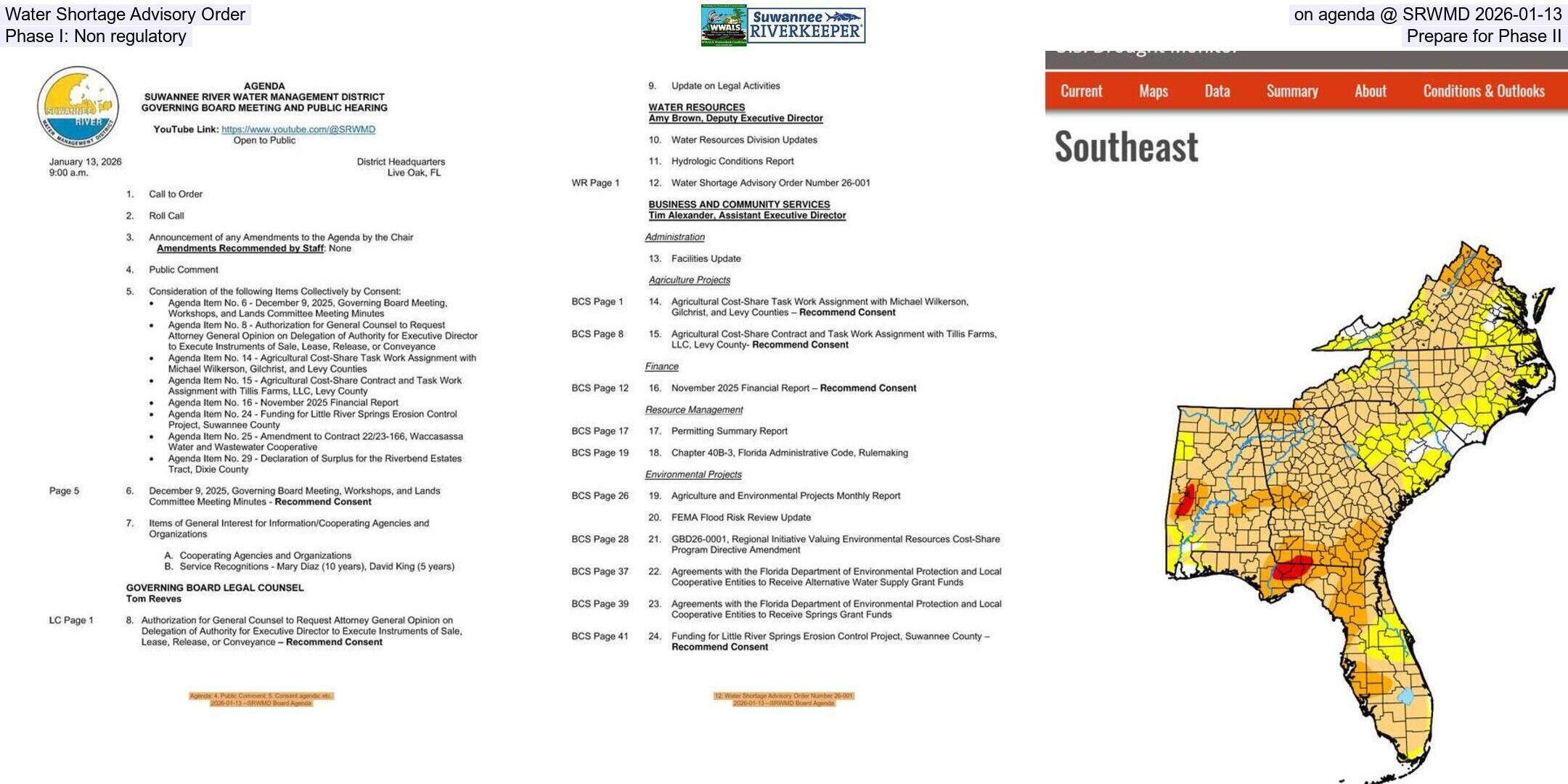 Water Shortage Advisory Order, on agenda @ SRWMD 2026-01-13, Phase I: Non regulatory, Prepare for Phase II