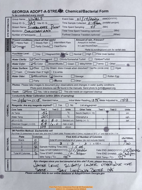 [Point Park Form, Ichetucknee River @ SW Riverside Ave. 2026-01-14 --Christiaan Ard for WWALS]