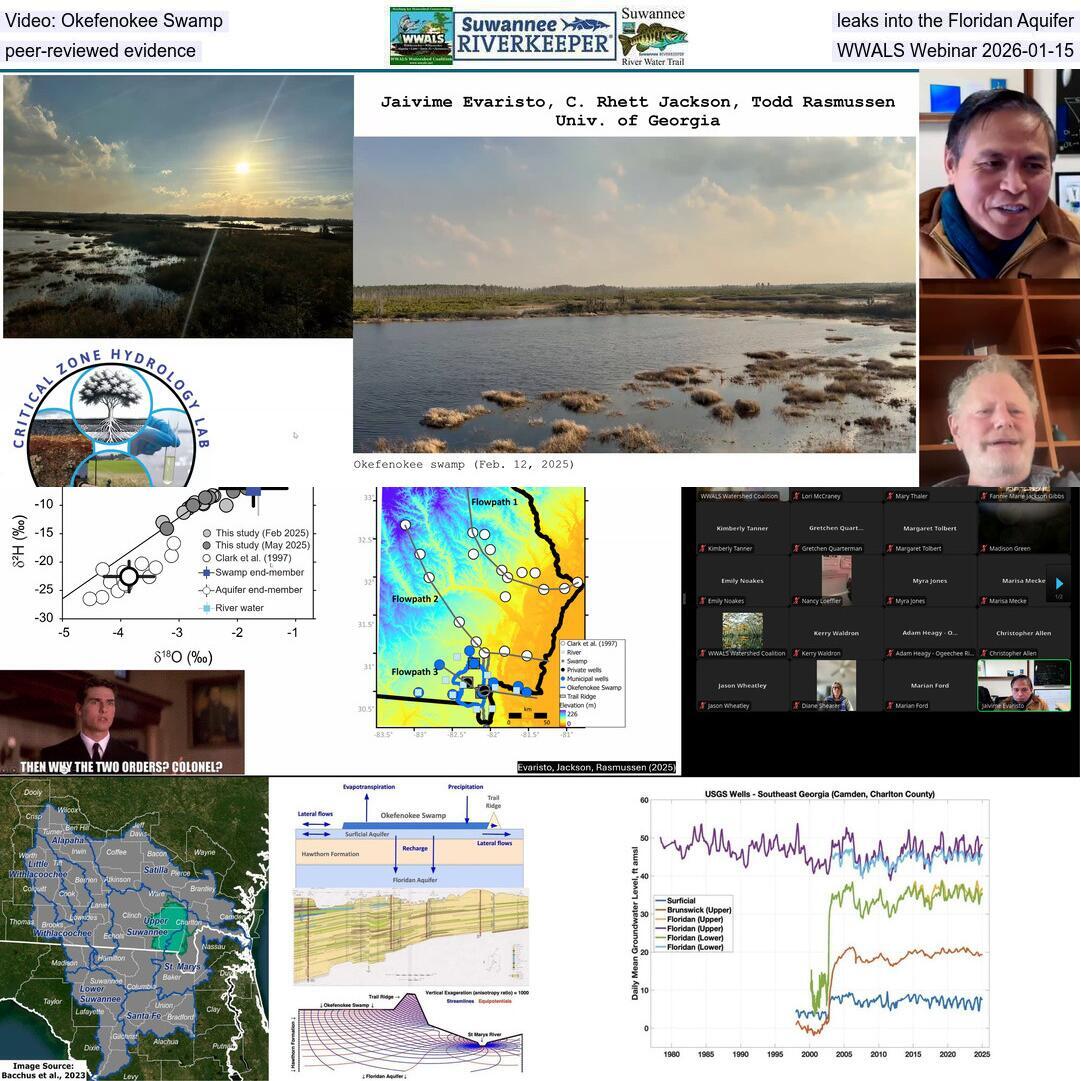 Video: Okefenokee Swamp leaks into the Floridan Aquifer, peer-reviewed evidence, WWALS Webinar 2026-01-15