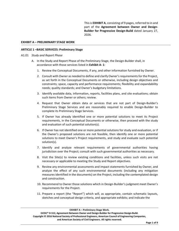 [EXHIBIT A — PRELIMINARY STAGE WORK]