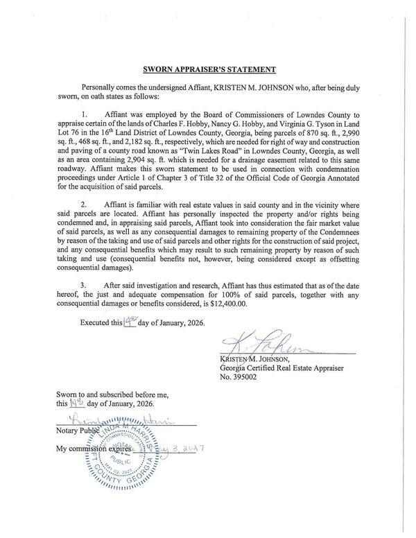 SWORN APPRAISER’S STATEMENT