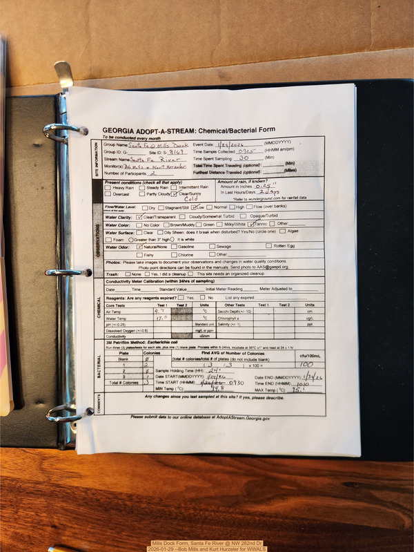 Mills Dock Form, Santa Fe River @ NW 282nd Dr 2026-01-29 --Bob Mills and Kurt Hurzeler for WWALS